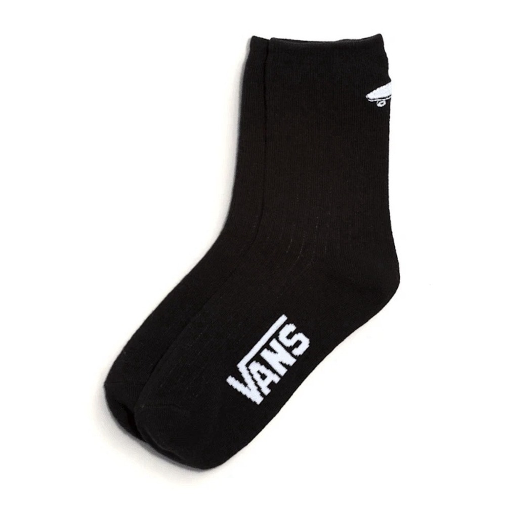 Vans Women Black Crew Cotton Ribbed Embroidered Logo Kickin It Socks Sz 6.5-10